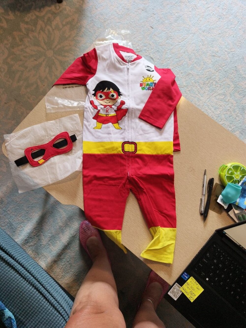 Ryan's World Red Titan Baby Boys Zip Up Pajamas or Costume Cape Mask 24 months